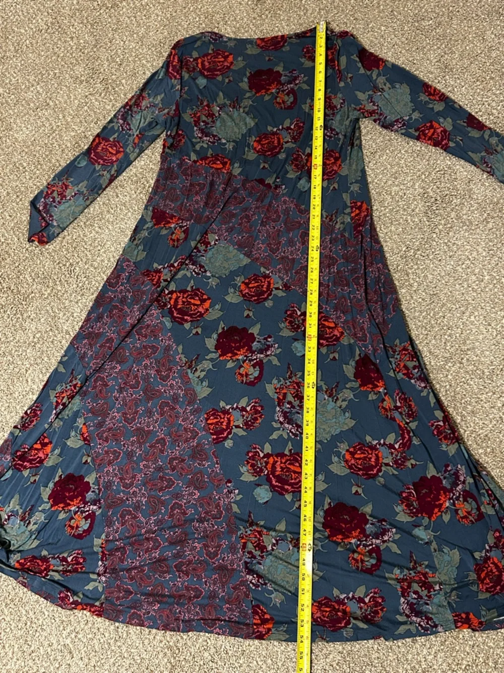 Soft Surroundings Floral Maxi Dress XL Blue Boho Patchwork Long Sleeve - Picture 8 of 8